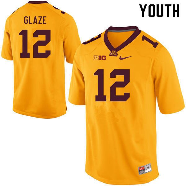 Youth #12 Jalen Glaze Minnesota Golden Gophers College Football Jerseys Sale-Gold